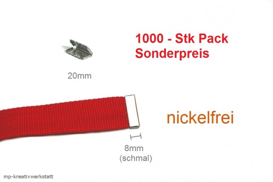 1000 Stk Endstück schmal NICKELFREI - für 20mm   (Grundpreis 0,15/Stk)